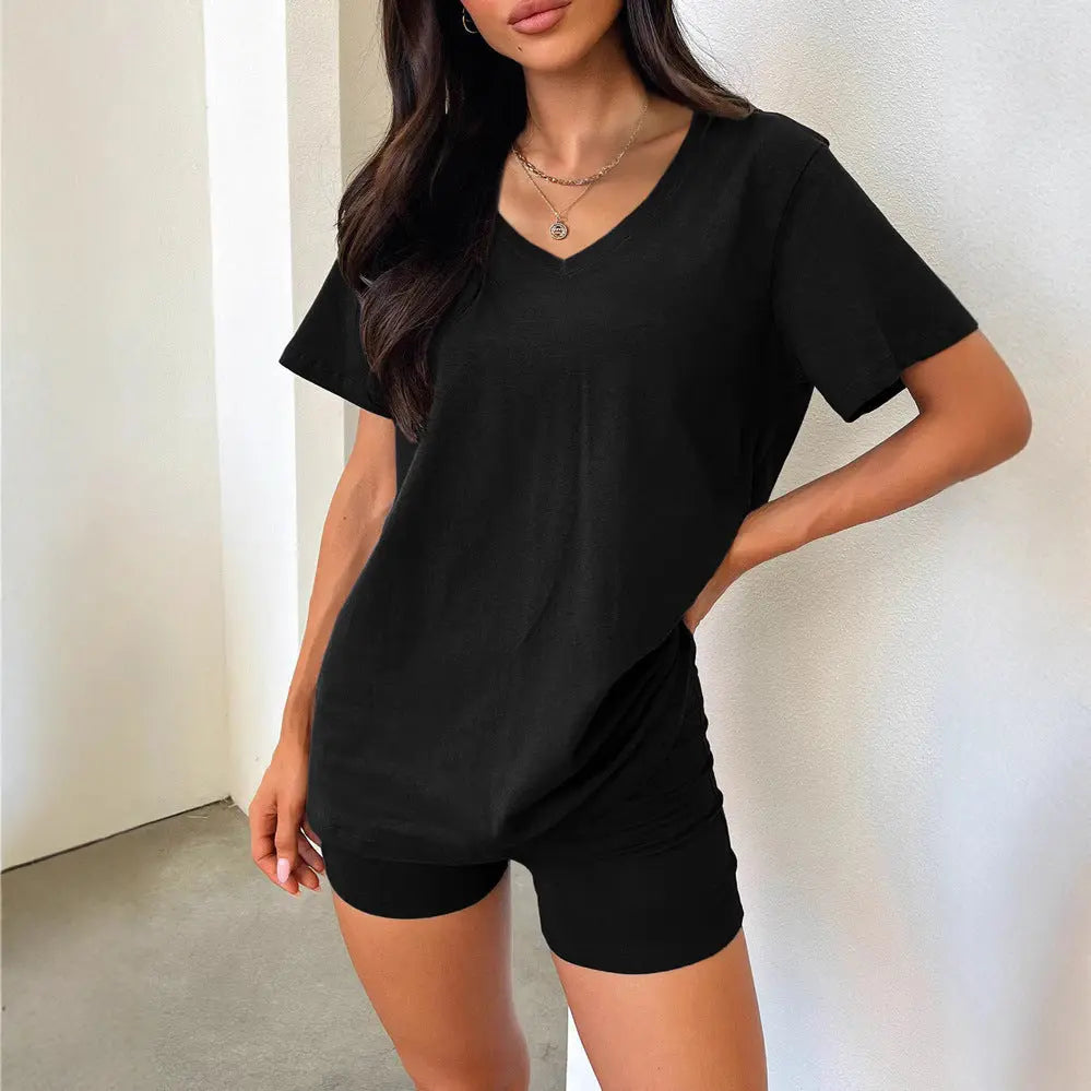 European And American V-neck Casual Temperament Pure Color Fashion Suit 