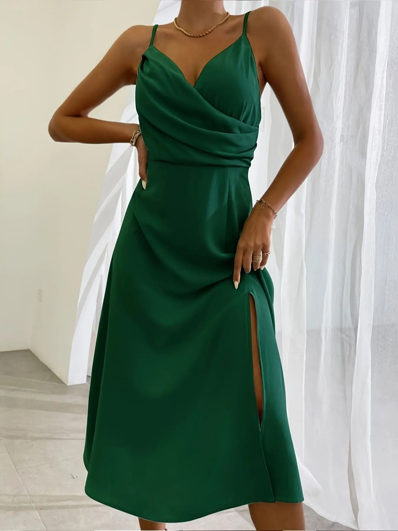 V-neck Slit Sling Dress Summer Fashion Sexy Slim Suspender Dresses For Women Clothing 