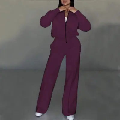 Women's Sports Suits Zipper Jacket And Wide Leg Pants Two-piece Set 