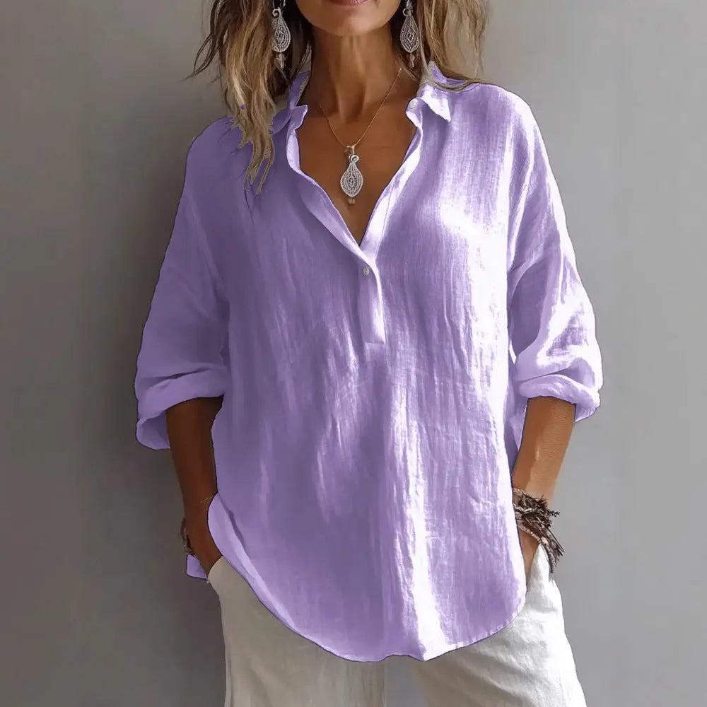 Fashion Long-sleeved Lapel Pullover Shirt Casual Loose Solid Color T-shirt Tops Women's Clothing 