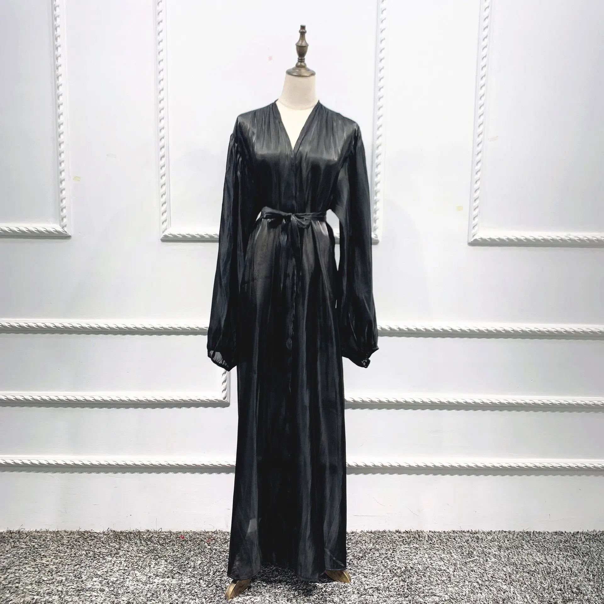 Eid Muslim Abaya Dress Kimono For Women Fashion Shining Silklike Summer Abayas Cardigan Puff Sleeve Dubai Turkey Clothes 