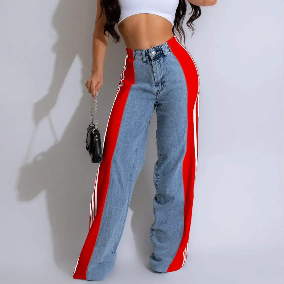 Fashion Casual High Waist Elastic Straight Leg Trousers 