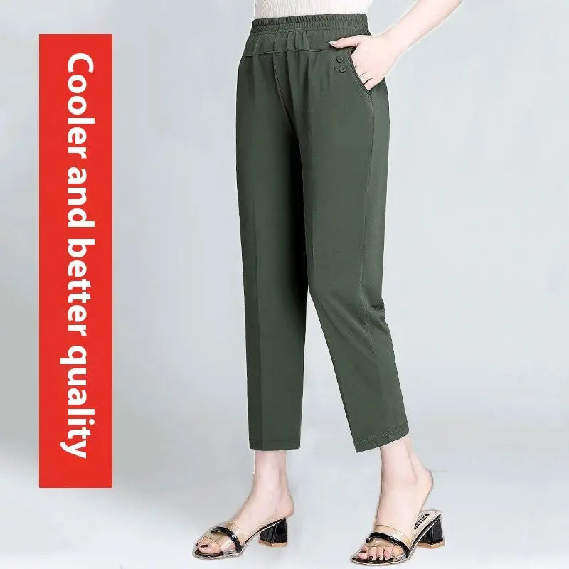 Summer Ice Silk Thin Casual Straight-leg Cropped Pants 