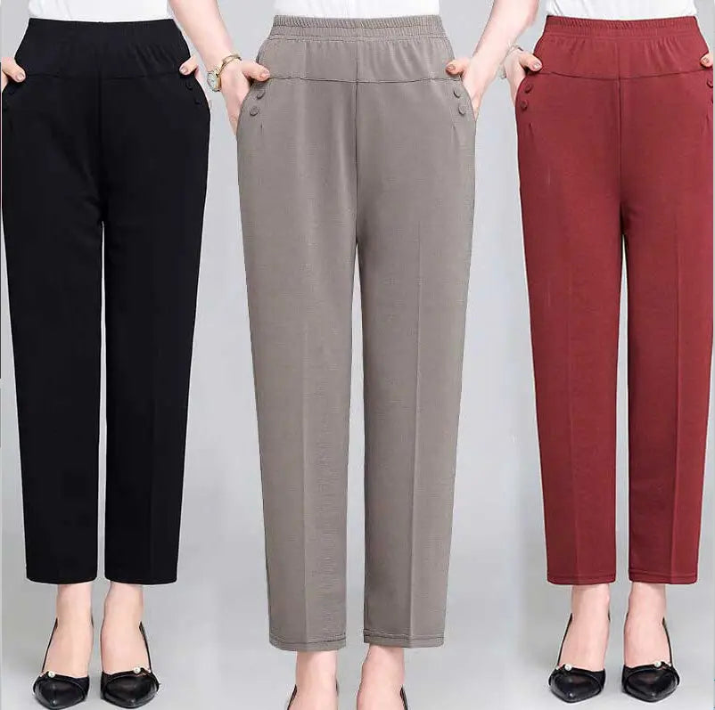 Summer Ice Silk Thin Casual Straight-leg Cropped Pants 