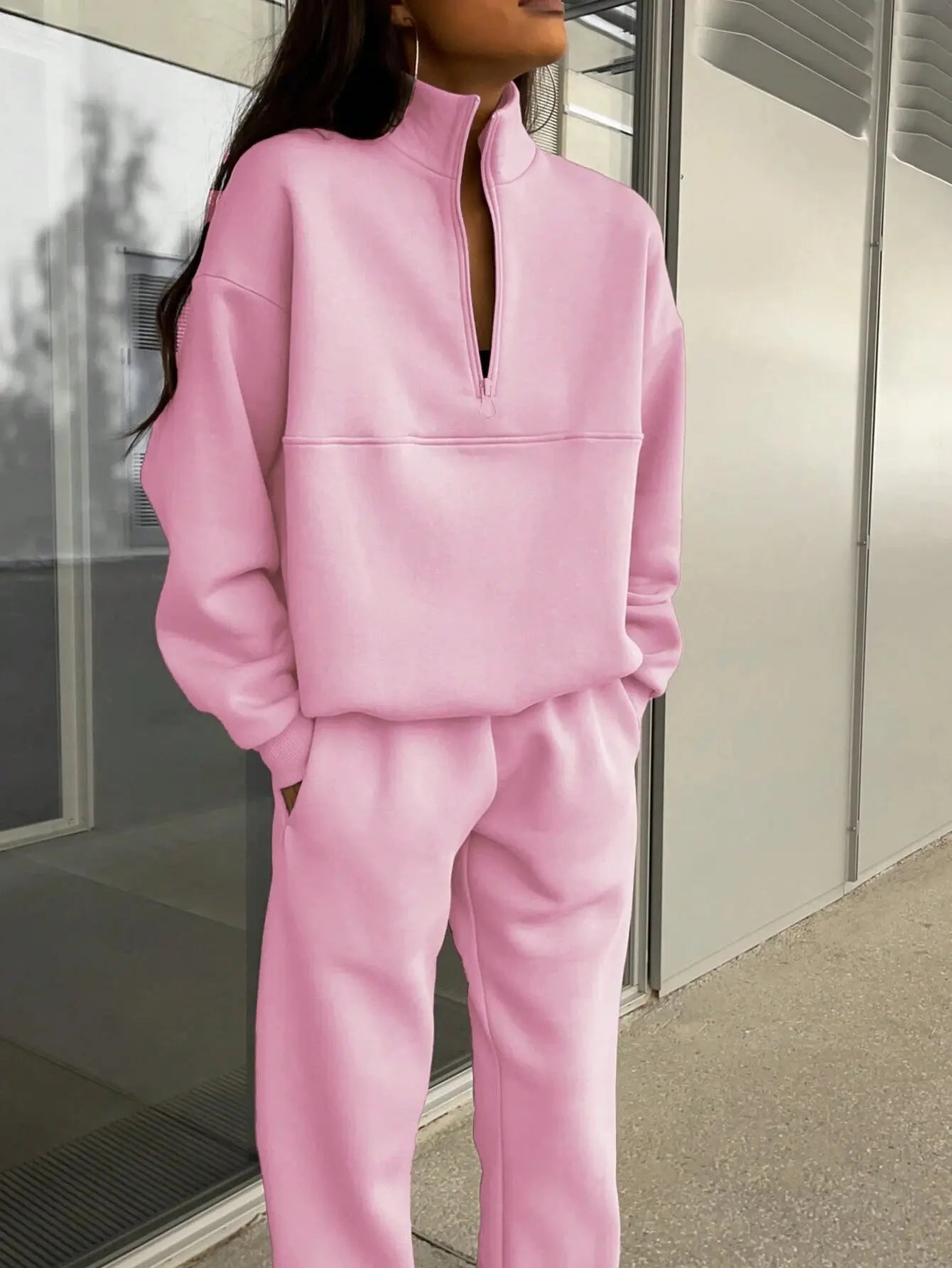 Long-sleeved Sports Sweatshirt Suit Fashion Stand-up Collar Zip-up Top And Elastic Band Trousers With Pocket Srping Fall Clothing For Women 
