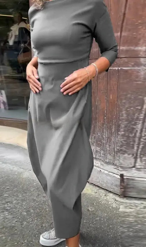 Autumn And Winter New Solid Color Long Sleeve Casual Dress 