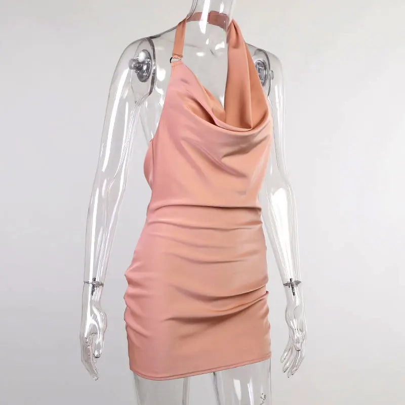 Satin Party Dress V Neck Backless Mini Sleeveless Summer Party Dress 