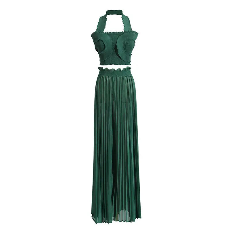 Design Tube Top High Waist Pleated Wide-leg Trousers 