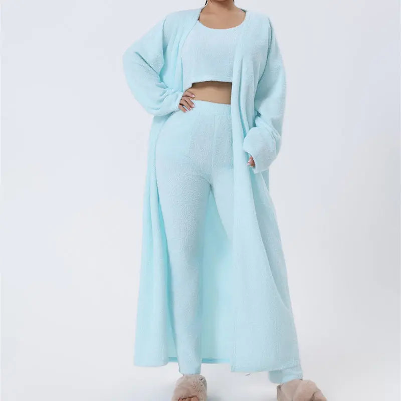 Cozy Pajama Set, 3 Piece Lounge Set, Cute Loungewear, Warm Suit Sets, Matching Set, Lounge Set, 3 Piece Pant Sets, Women Winter Dress 