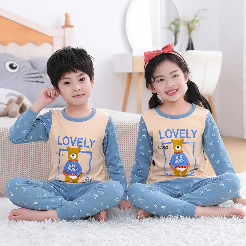 Children's Long Johns Top & Bottom Set Suit Pure Cotton Spring And Autumn Cotton Jersey Base Girls And Boys 