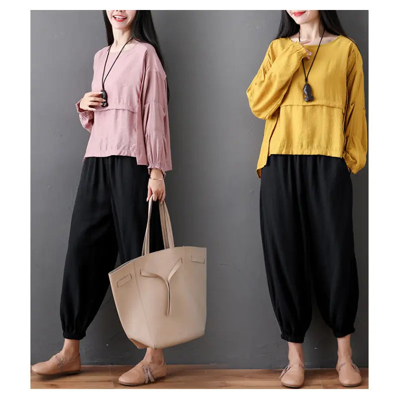Fashion, Loose, Casual, Fat, Thin, Top, Wide-Legged, Two-Piece Pants 