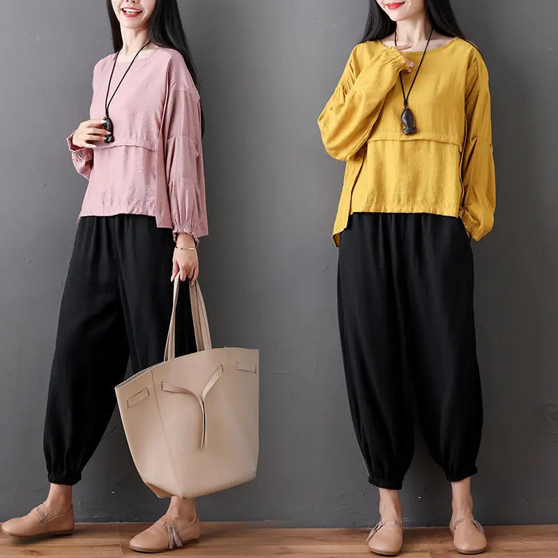 Fashion, Loose, Casual, Fat, Thin, Top, Wide-Legged, Two-Piece Pants 