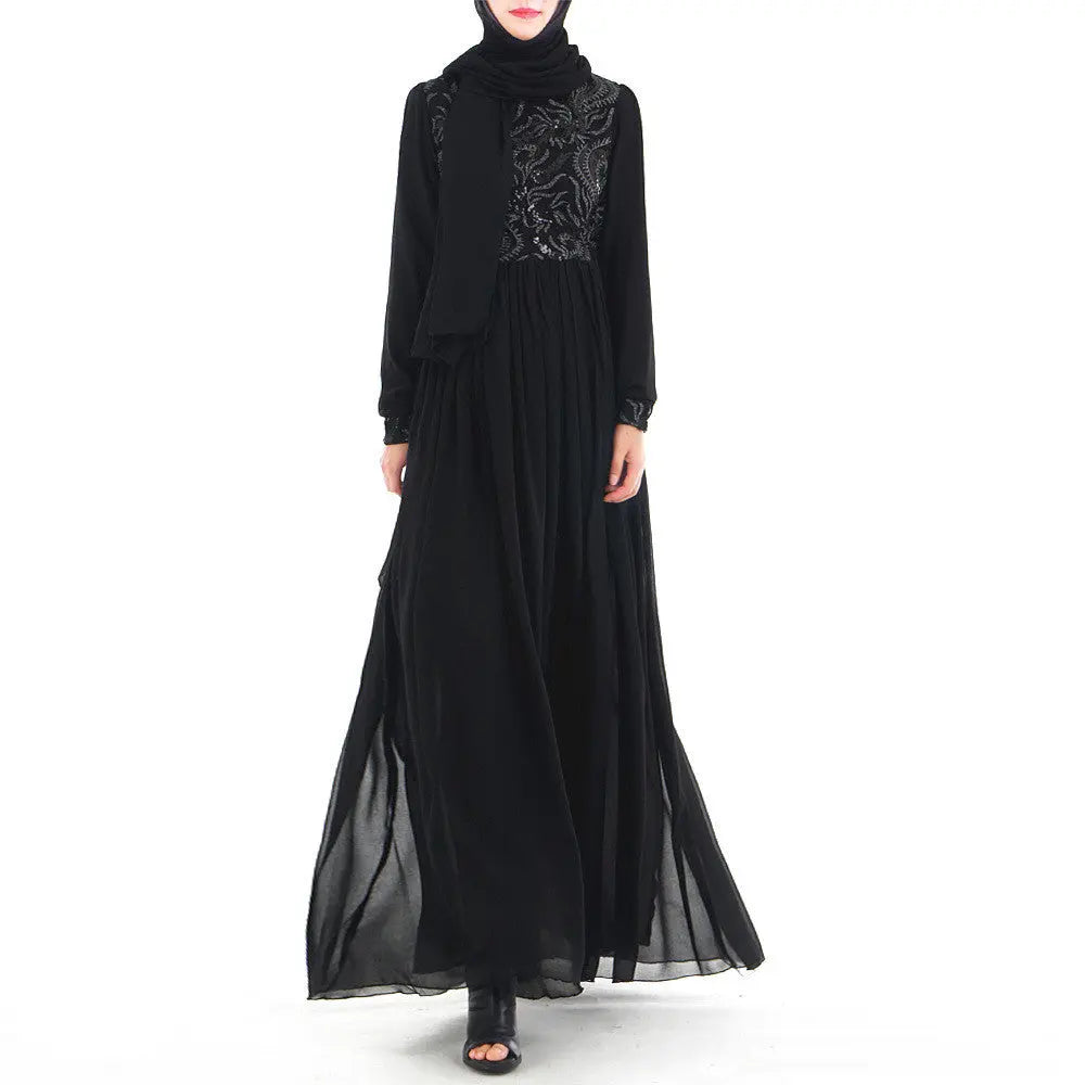 Embroidered Muslim Lace Long Sleeve Dress 