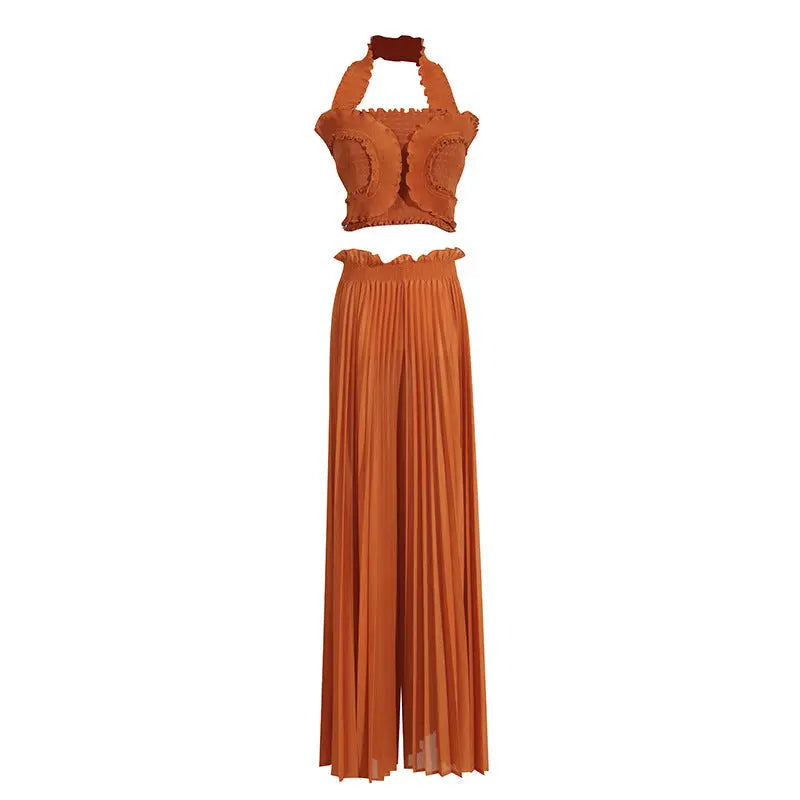 Design Tube Top High Waist Pleated Wide-leg Trousers 