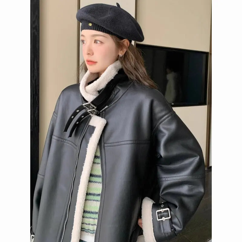 Motorcycle Clothing Coat Lamb Winter Loose 