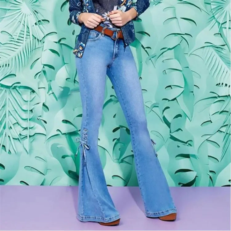 Ladies jeans mid-waisted denim trousers stretch jeans 