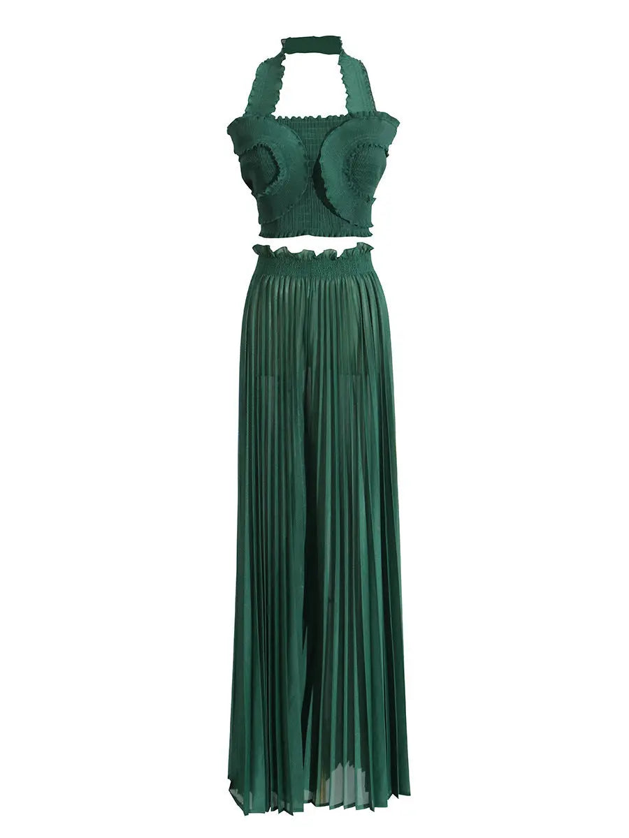 Design Tube Top High Waist Pleated Wide-leg Trousers 
