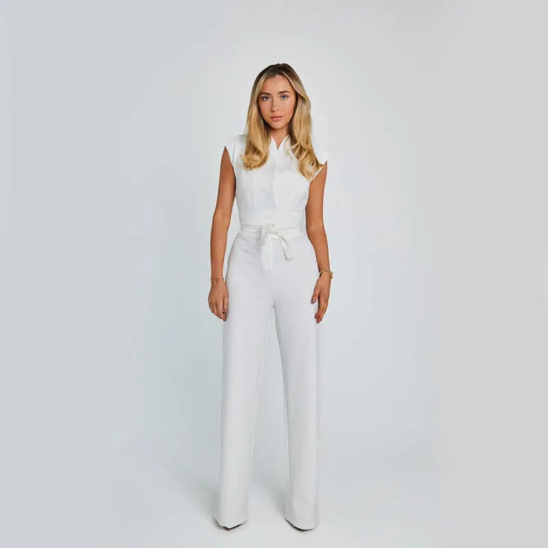 Fashion Elegant Long Sleeveless Jumpsuit Summer V-neck Casual Wide Leg Long Overalls Clothing For Women 