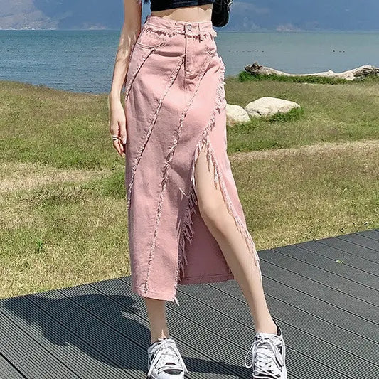 High Waist Slimming Mid-length A- Line Sheath Split Skirt 