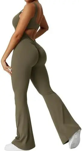 Women Sleeveless Flare Jumpsuits Fitness Yoga Long Pants 