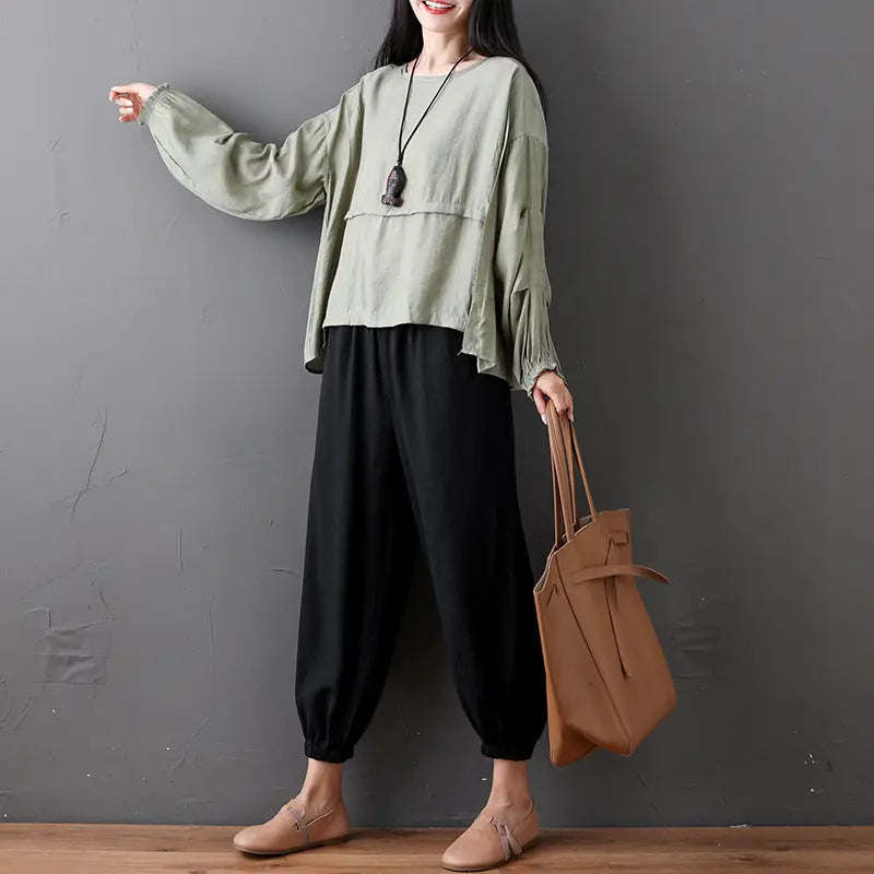 Fashion, Loose, Casual, Fat, Thin, Top, Wide-Legged, Two-Piece Pants 