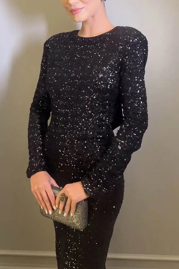 Autumn Winter Sexy Backless Sequined Evening Dress Dress Women 