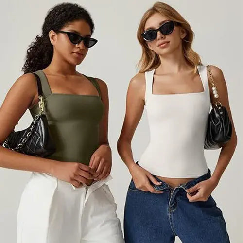 Summer Square-neck Tank Vest Ins Fashion Slim Solid Sleeveless Tops For Women Clothing 