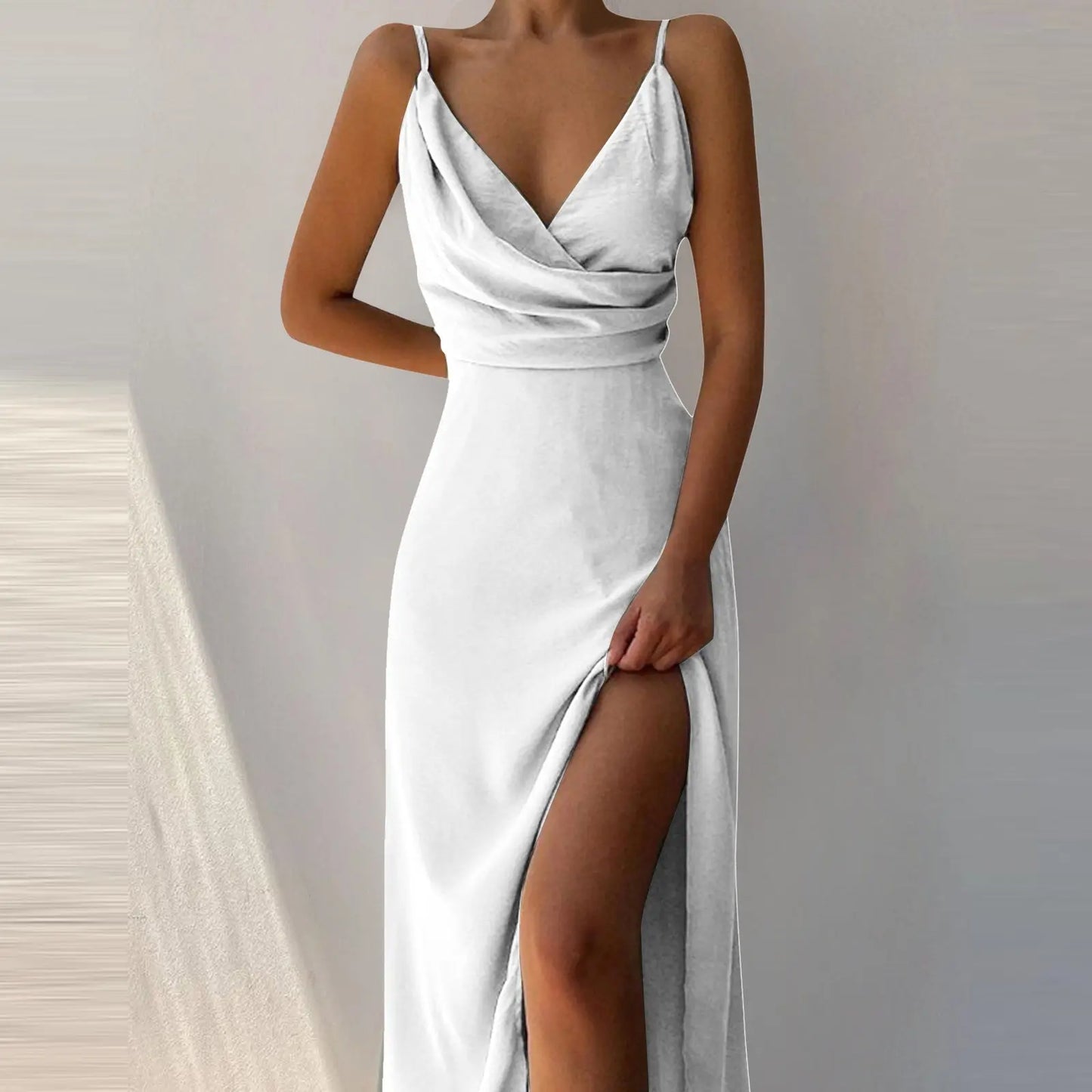 V-neck Slit Sling Dress Summer Fashion Sexy Slim Suspender Dresses For Women Clothing 