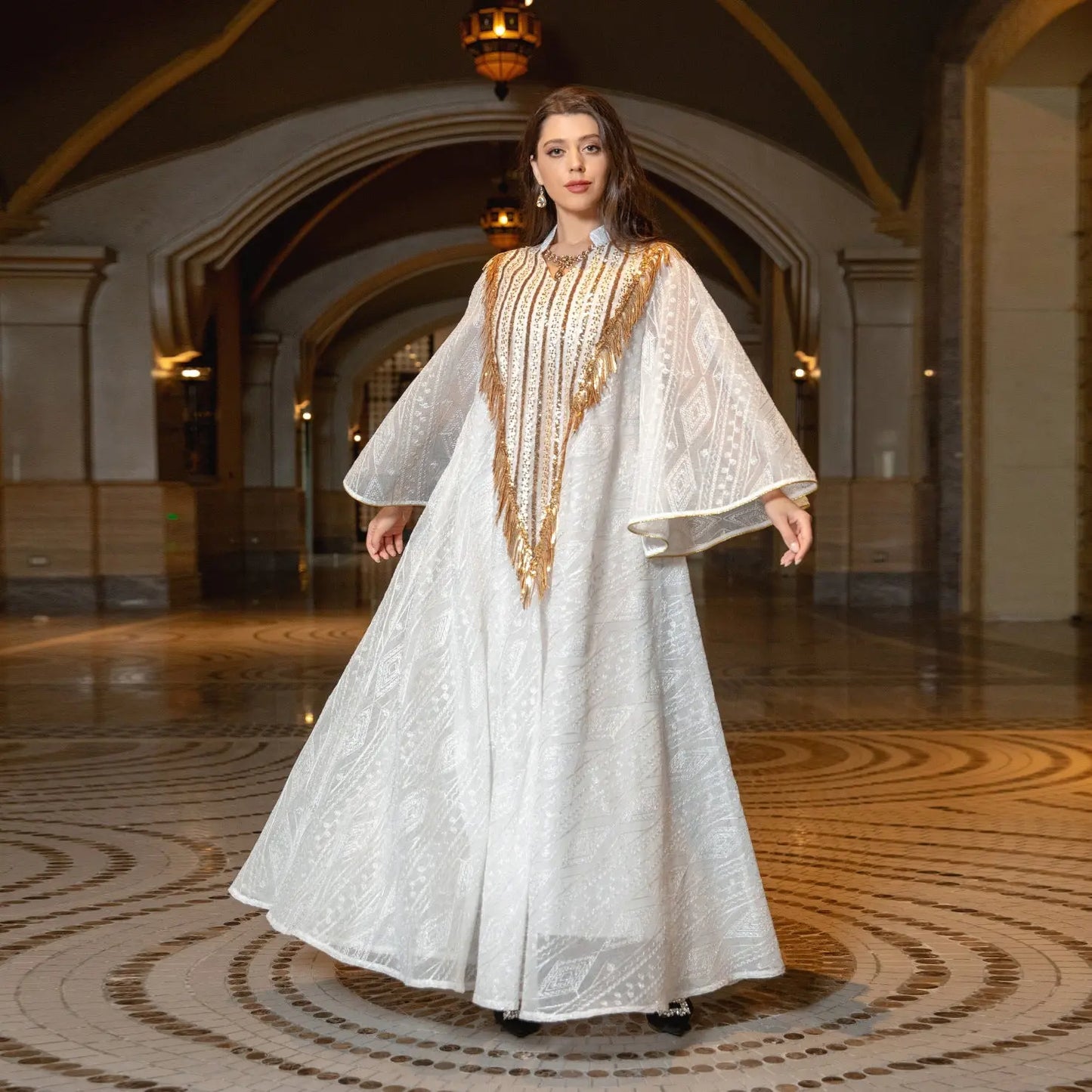 Festival Evening Dress Arabic Dubai Mesh Embroidered Sequins Robe Middle East 