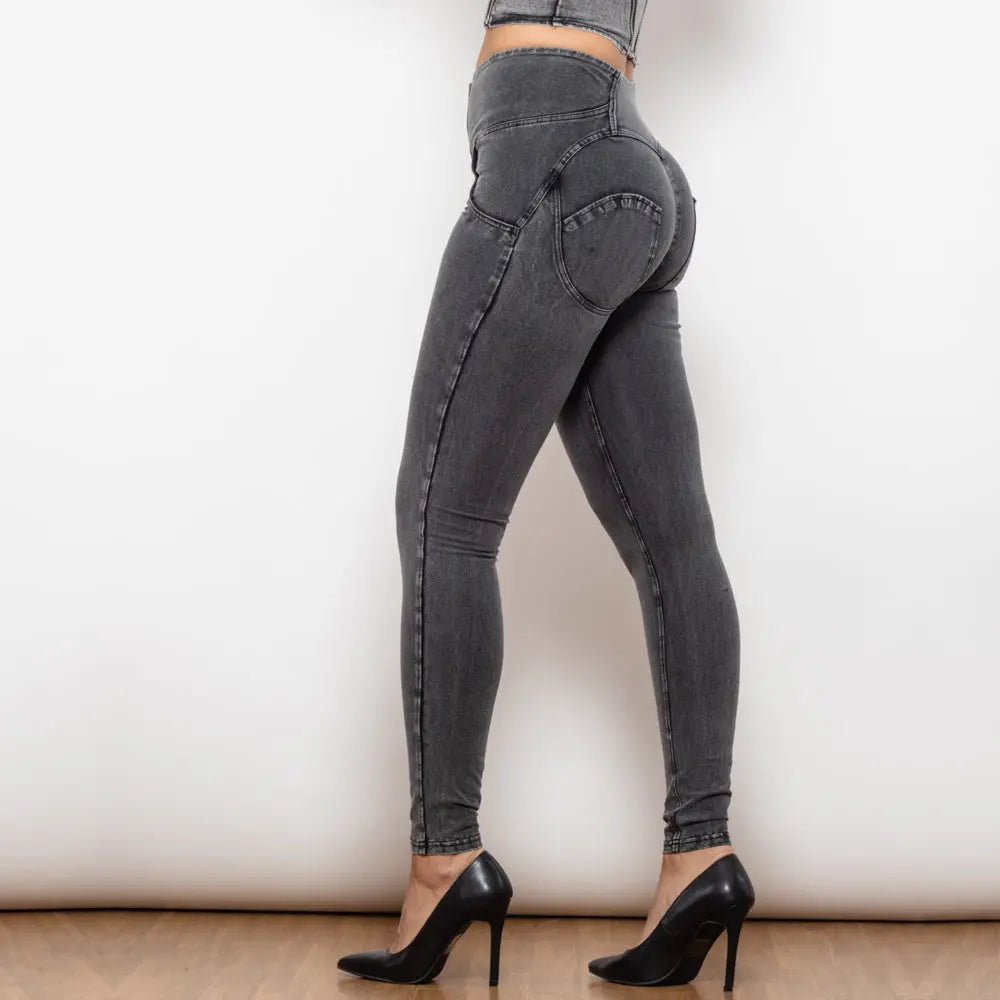 Shascullfites Melody Grey Lift Jeggings Button Up Women Jeans Butt Lift Jeans Women Pants Shaping Jeans High Waist Pencil Pants 