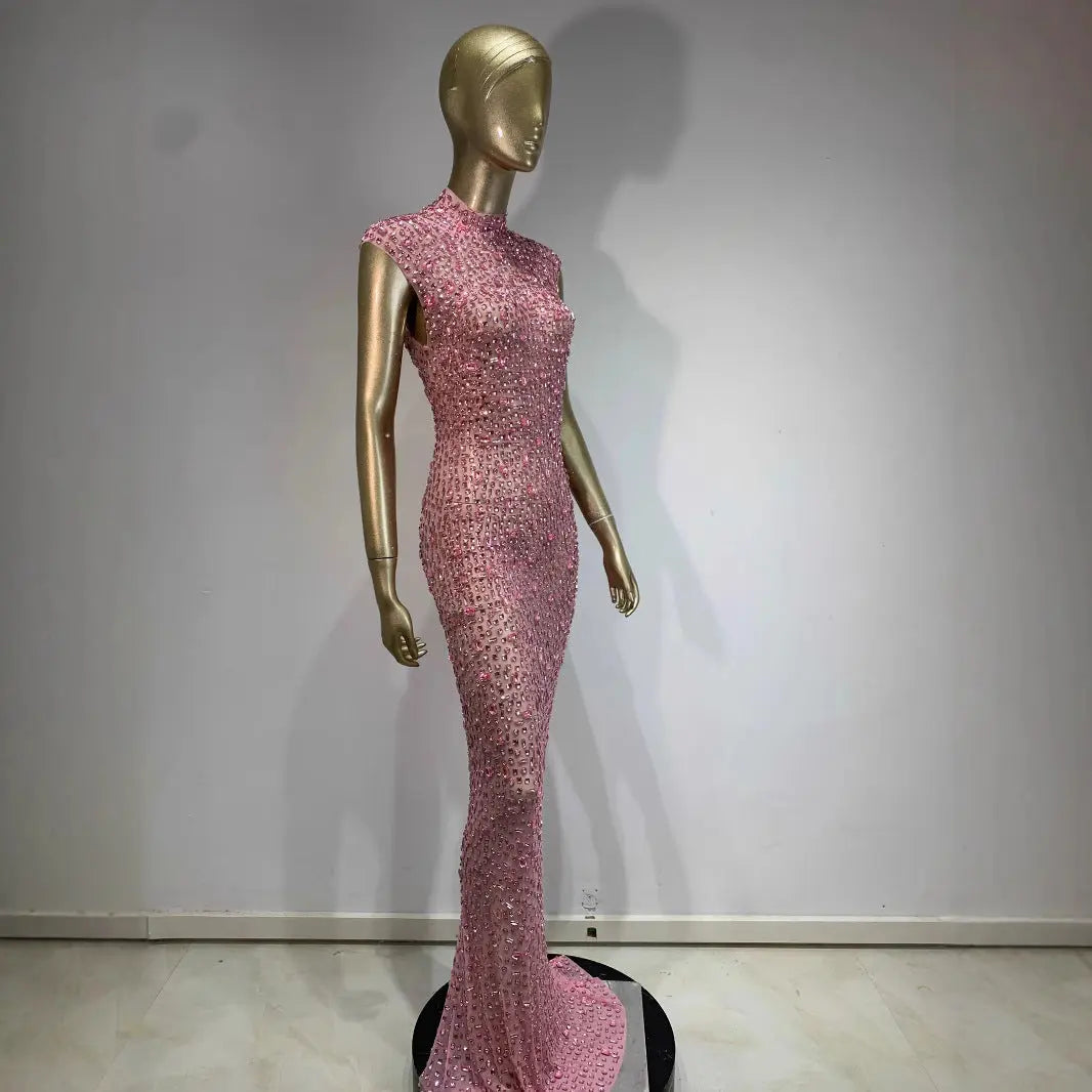 Rhinestone Dress Ball Party Long Dress Host Party Bridal Dress 