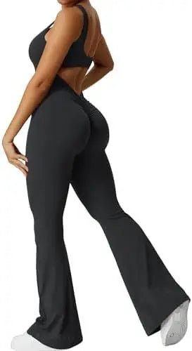 Women Sleeveless Flare Jumpsuits Fitness Yoga Long Pants 
