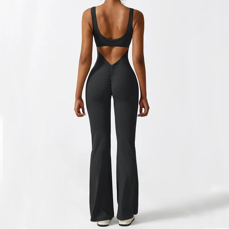 Women Sleeveless Flare Jumpsuits Fitness Yoga Long Pants 