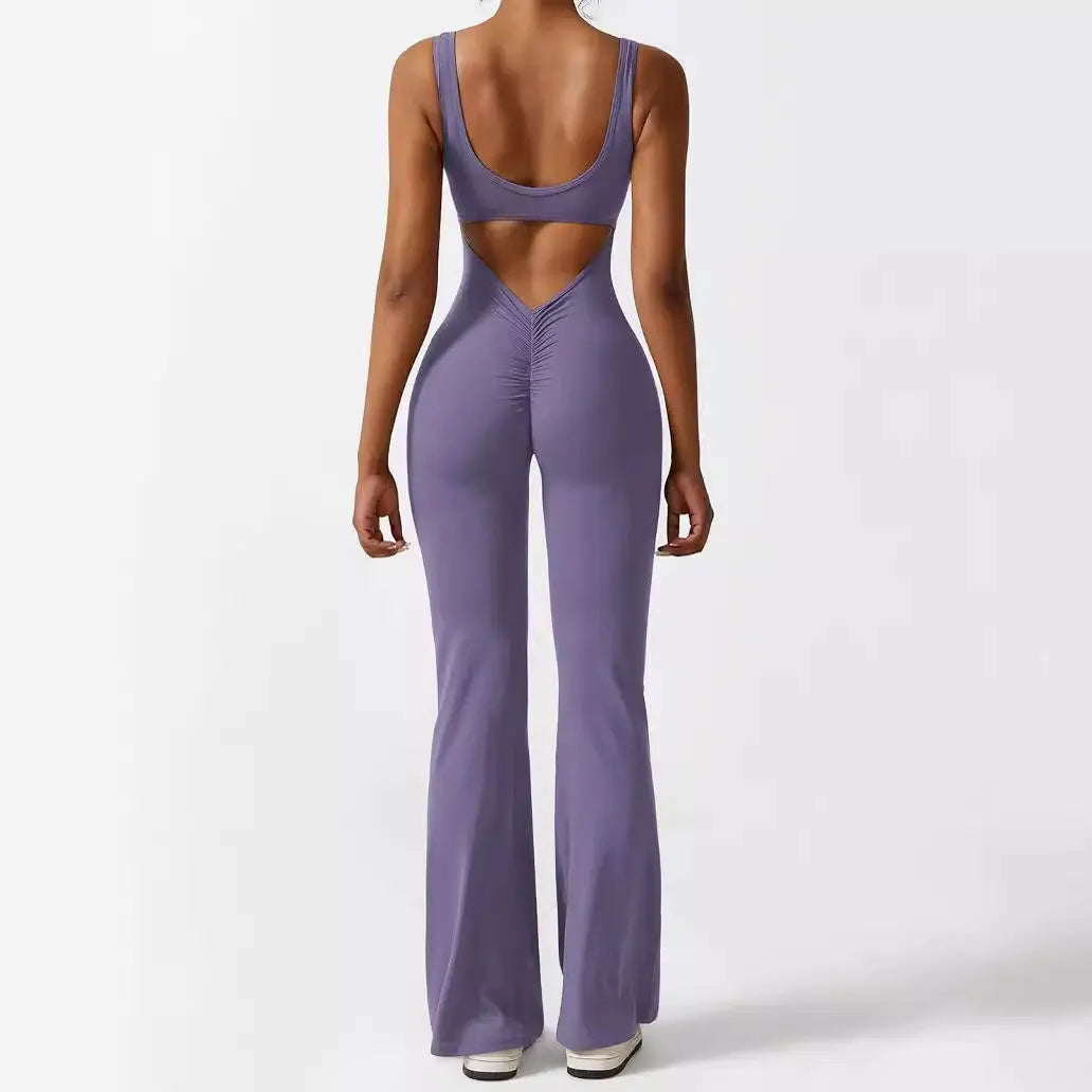 Women Sleeveless Flare Jumpsuits Fitness Yoga Long Pants 