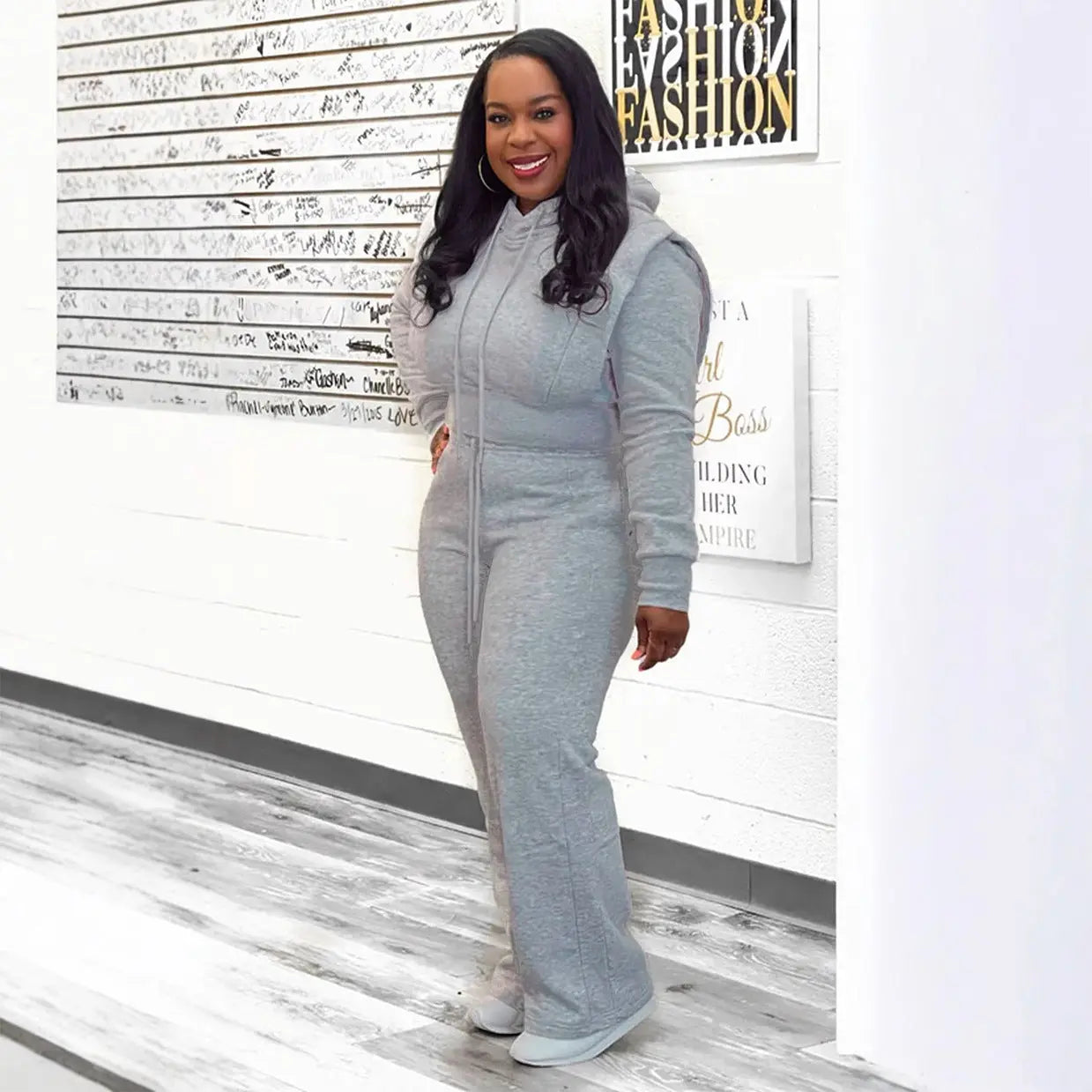 European And American Hooded Sweater Wide Leg Two-piece Set 