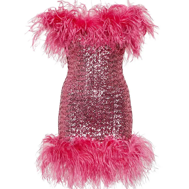 Fashion Rose Red Sequins Dress 