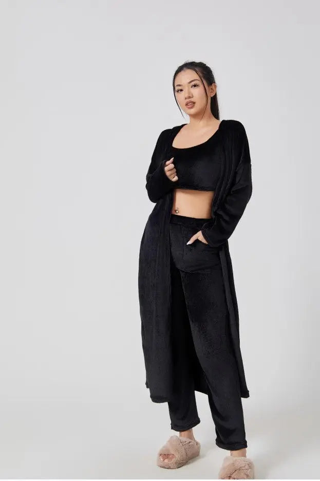 Cozy Pajama Set, 3 Piece Lounge Set, Cute Loungewear, Warm Suit Sets, Matching Set, Lounge Set, 3 Piece Pant Sets, Women Winter Dress 
