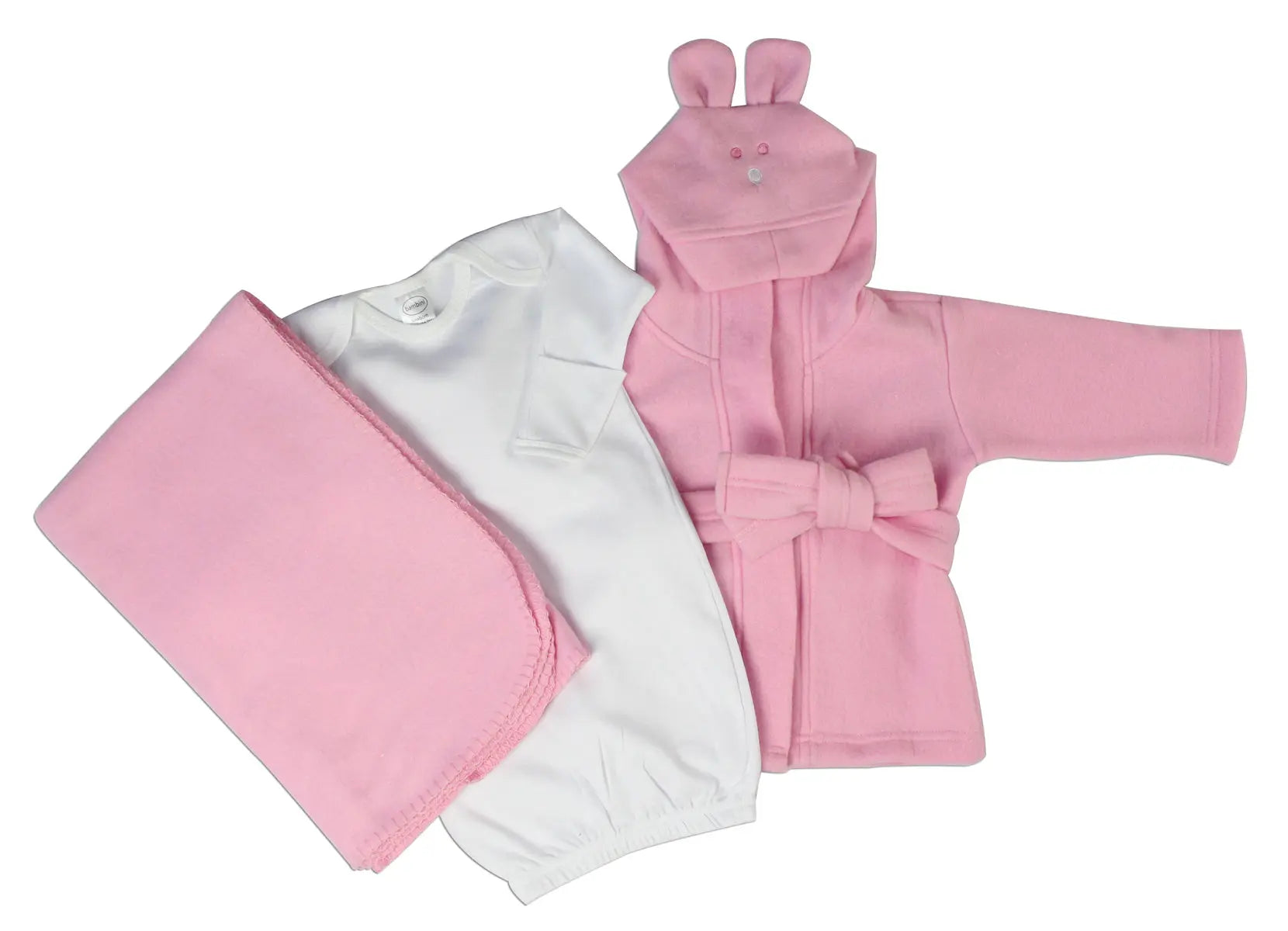 Bambini Newborn Baby Girls 3 Pc Layette Set (Gown, Robe, Fleece 
