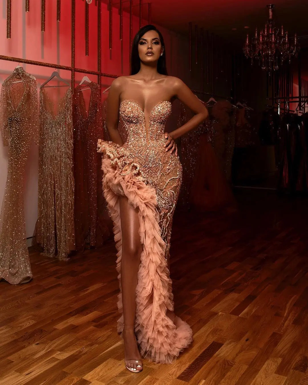 Sexy sequined tube top dress 