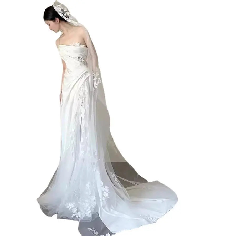 Satin Lace Wedding Veil Tube Top Fishtail Wedding Dress  Satin Lace Wedding Veil Tube Top Fishtail Wedding Dress Satin Lace Wedding Veil Tube Top Fishtail Wedding Dress