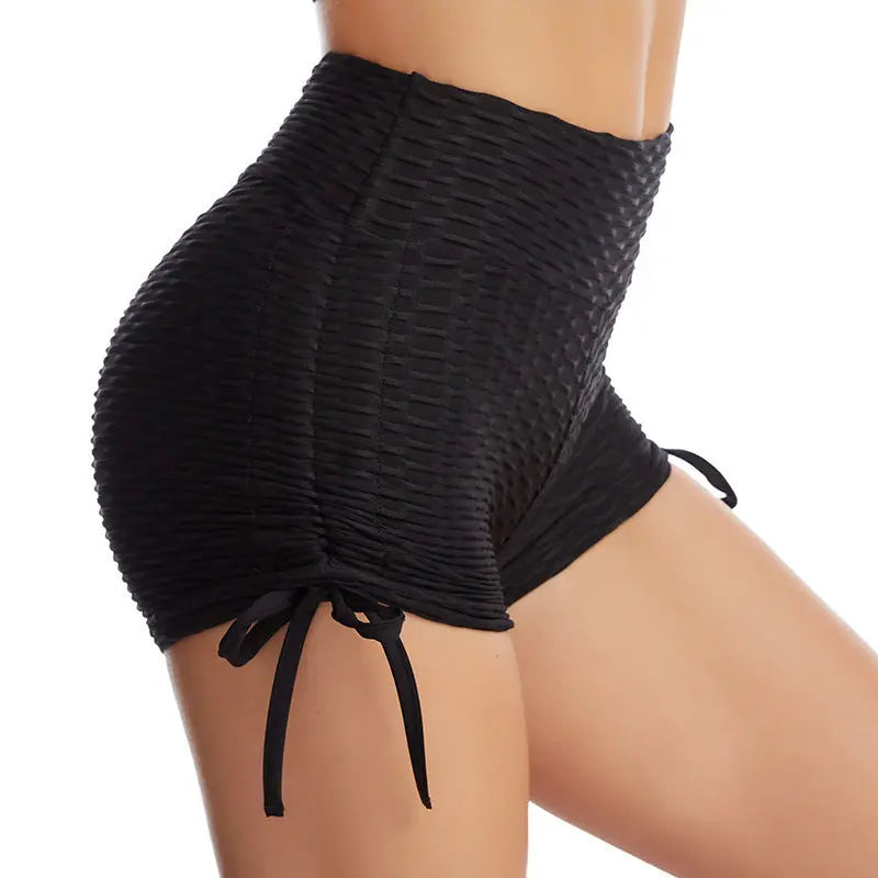 Premium Drawstring Yoga Shorts | Textured Workout Leggings Shorts 