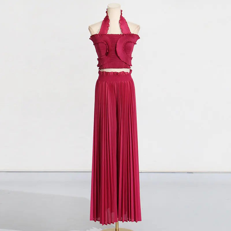 Design Tube Top High Waist Pleated Wide-leg Trousers 
