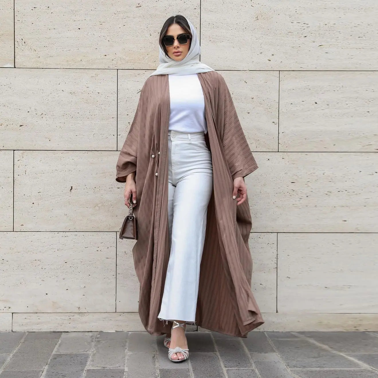 Muslim Women's Wear Modest Modern Fashion Turkish Striped Casual Plus Size Abaya Cardigan Robe 