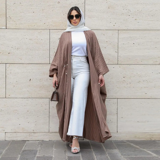 Muslim Women's Wear Modest Modern Fashion Turkish Striped Casual Plus Size Abaya Cardigan Robe 