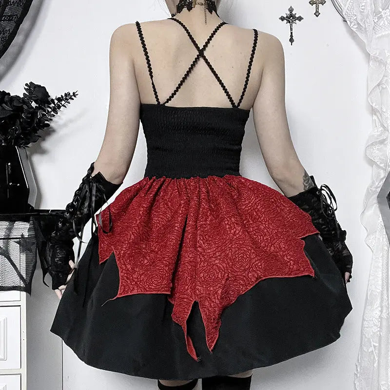 Dress Women's Retro Beautiful Red Patch Cross Print Lace Tight Dress 