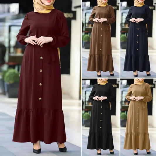 Women's Pullover Round Neck Muslim Dress 