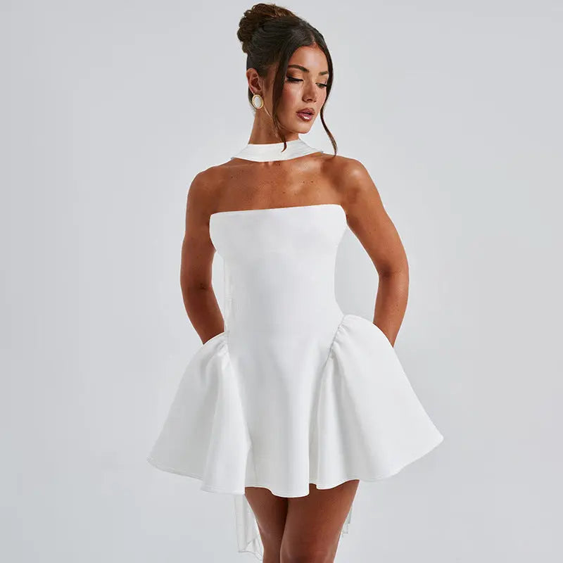 Sexy Tube Top Dress With Back Zipper Design Ins Fashion Short Dress For Party Clothing Women 