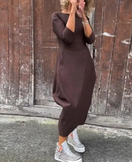 Autumn And Winter New Solid Color Long Sleeve Casual Dress 