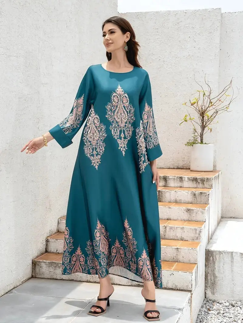 Ladies Middle East Abaya Abaya - Flower Printed Long Robe 