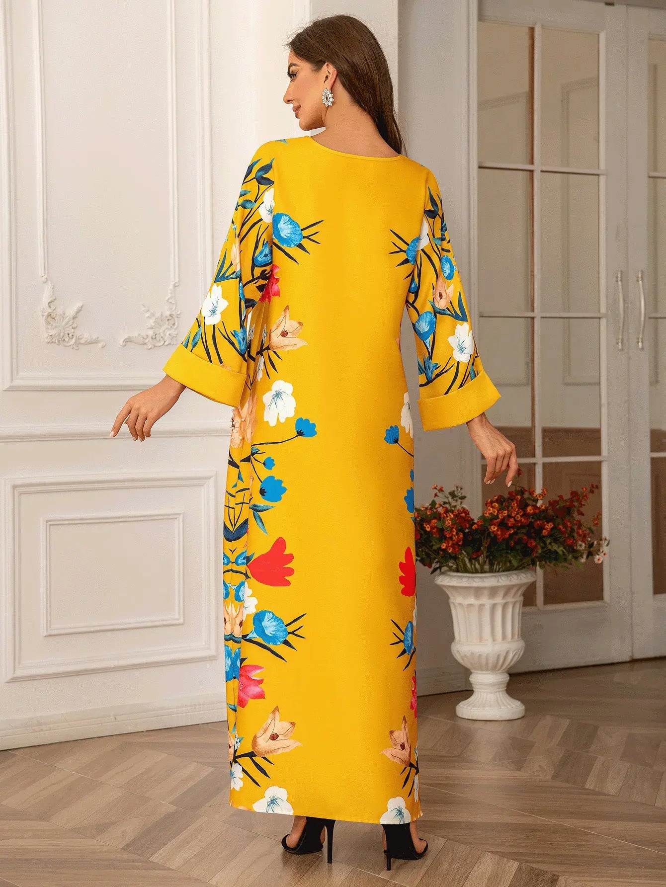 Dubai Fashion Printed Hot Diamond Women's Robe Abaya Muslim Dress 